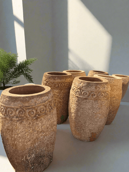 Tall Aged Stone Garden planter - plant pots uk