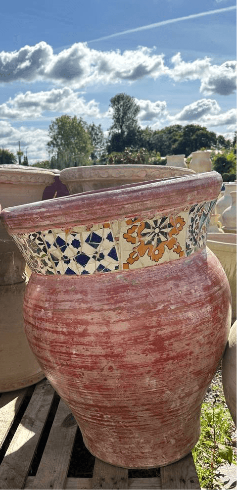 Large Mosaic Rimmed Terracotta Planter - plant pots uk