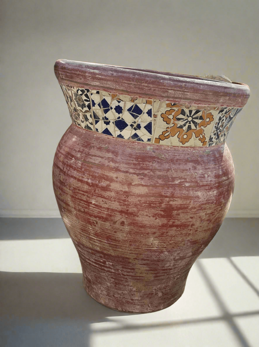 Large Mosaic Rimmed Terracotta Planter - plant pots uk