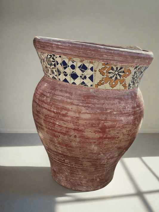 Large Mosaic Rimmed Terracotta Planter - plant pots uk