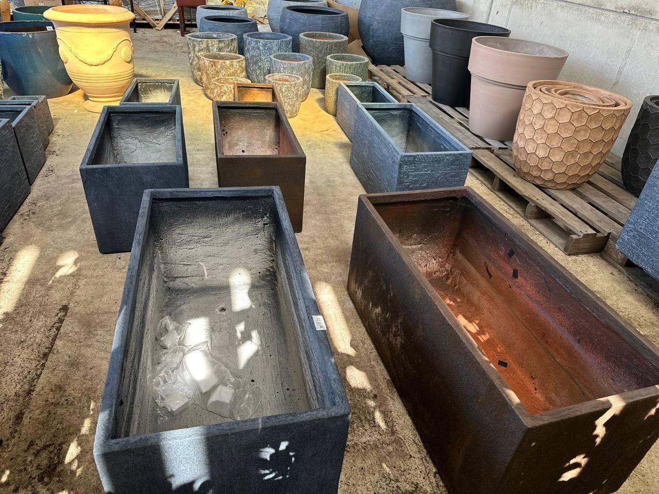 Large fiberglass rectangular planters - plant pots uk