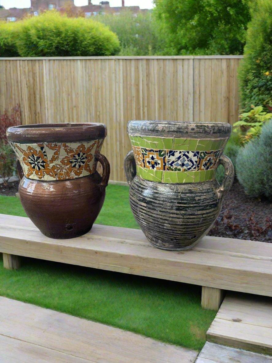 Mosaic Terracotta Planter with Handles - plant pots uk