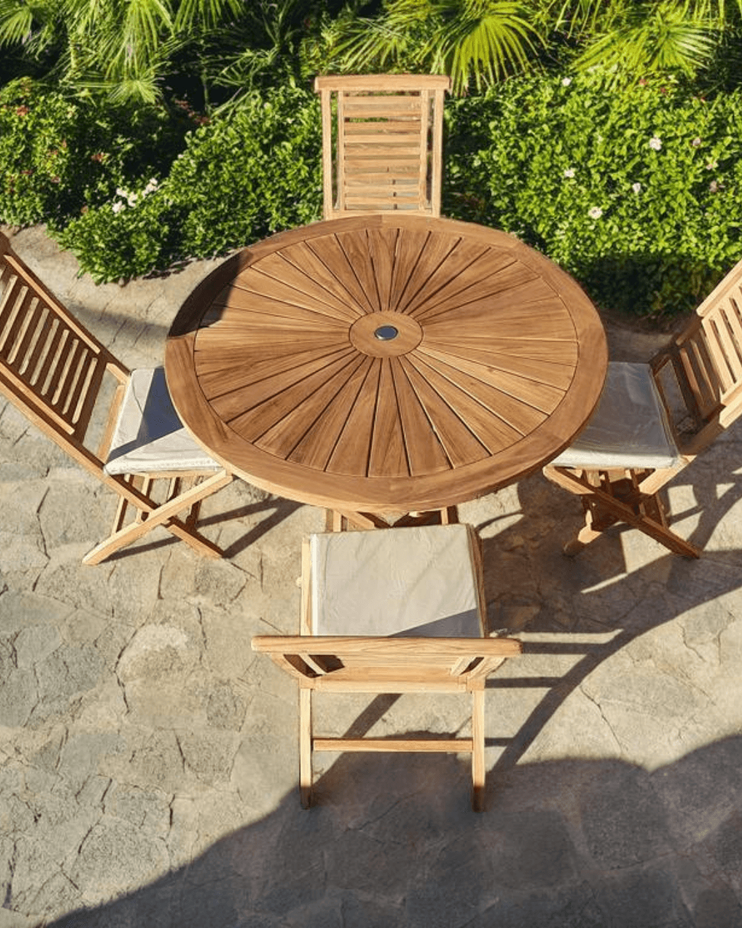 Sunshine Teak 120cm Deluxe Folding Dining Set - plant pots uk