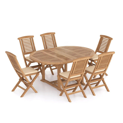 Elegance Teak Round-to-Oval 120-170 cm Extending Dining Set with 6 Hampton Chairs - plant pots uk