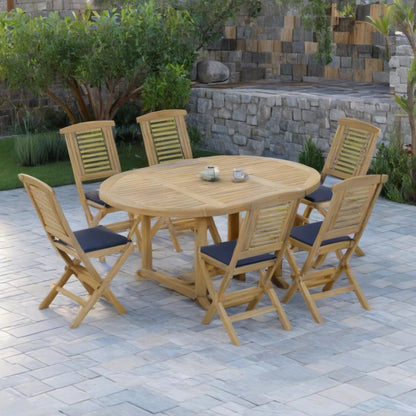 Elegance Teak Round-to-Oval 120-170 cm Extending Dining Set with 6 Hampton Chairs - plant pots uk