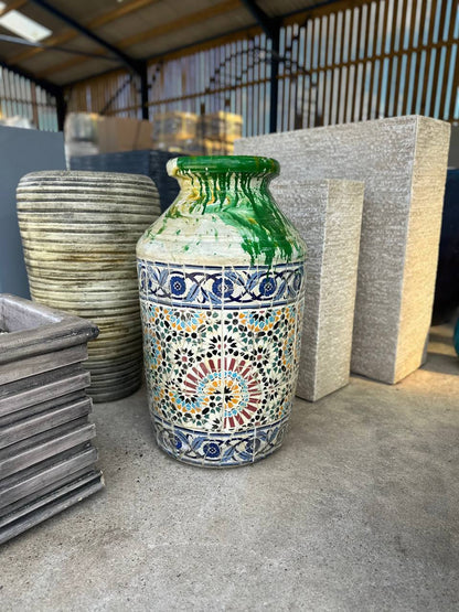 large mosaic urn in a uk garden