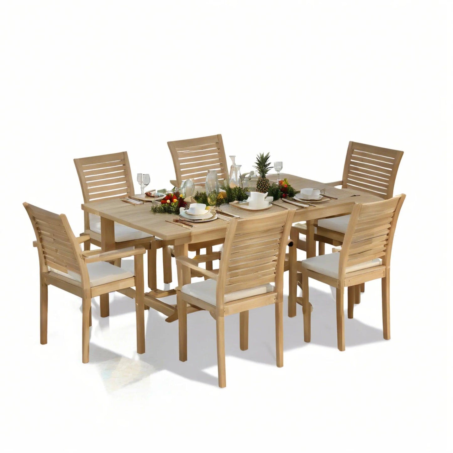 Regency Teak Double-Extended Squar To Rectangle Dining Set 120-170cm with 6 Oxford Chairs and Cushions - plant pots uk