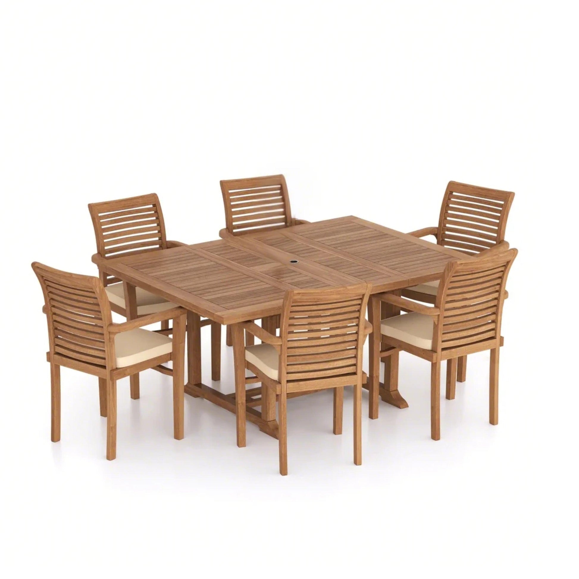 Regency Teak Double-Extended Squar To Rectangle Dining Set 120-170cm with 6 Oxford Chairs and Cushions - plant pots uk