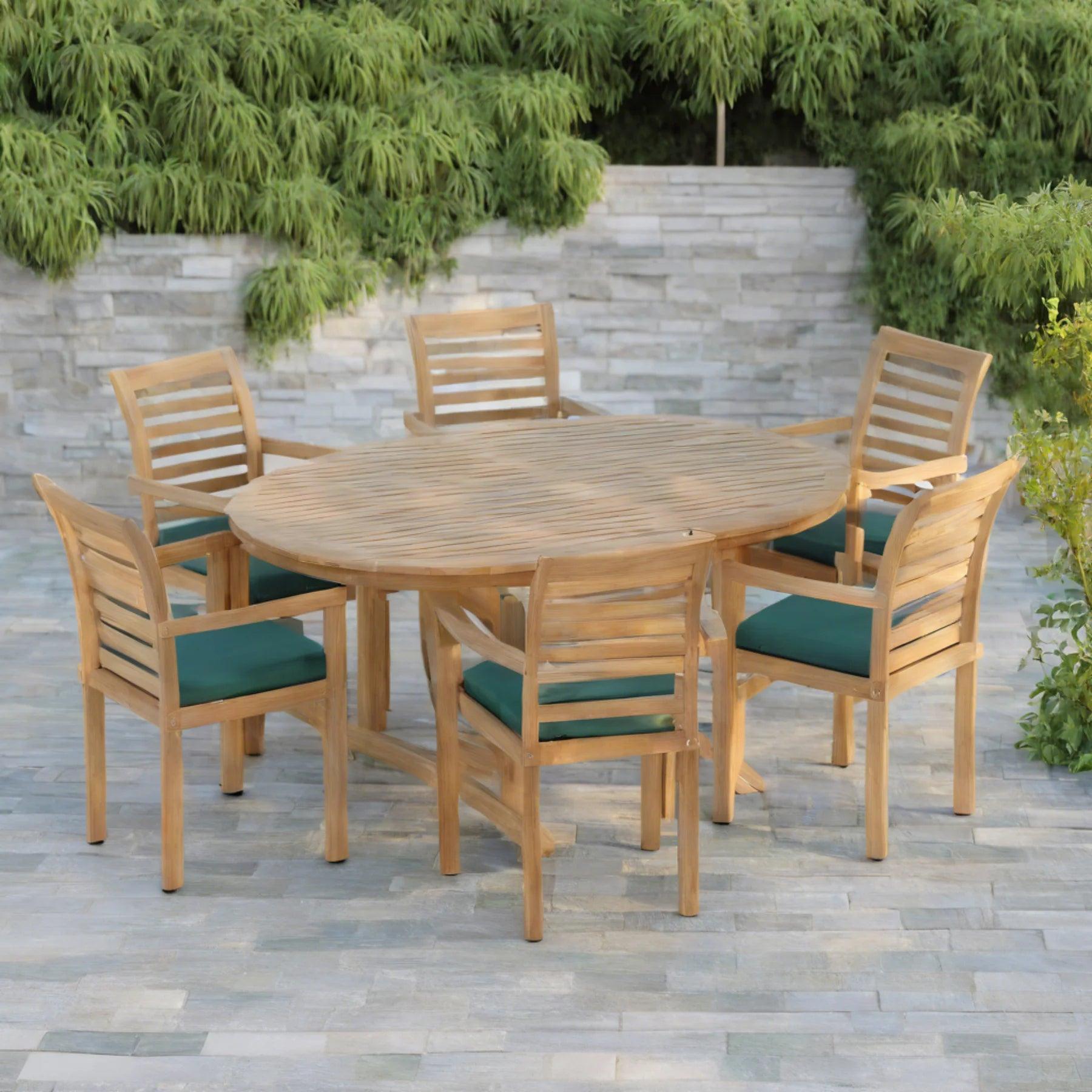 Regency Teak Double-Extended Rount to oval Dining Set 120-170cm with 6 Oxford Chairs and Cushions - plant pots uk