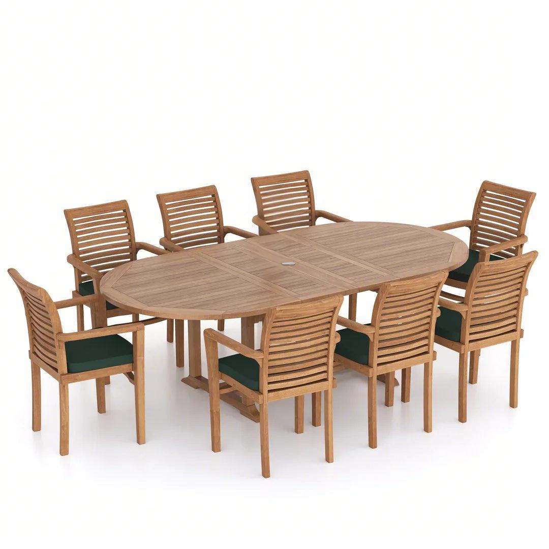 Verona Teak Grand Oval Extending Dining Set 180-240cm with 8 Oxford Chairs - plant pots uk