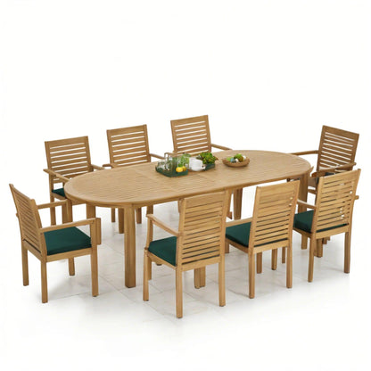 Verona Teak Grand Oval Extending Dining Set 180-240cm with 8 Oxford Chairs - plant pots uk