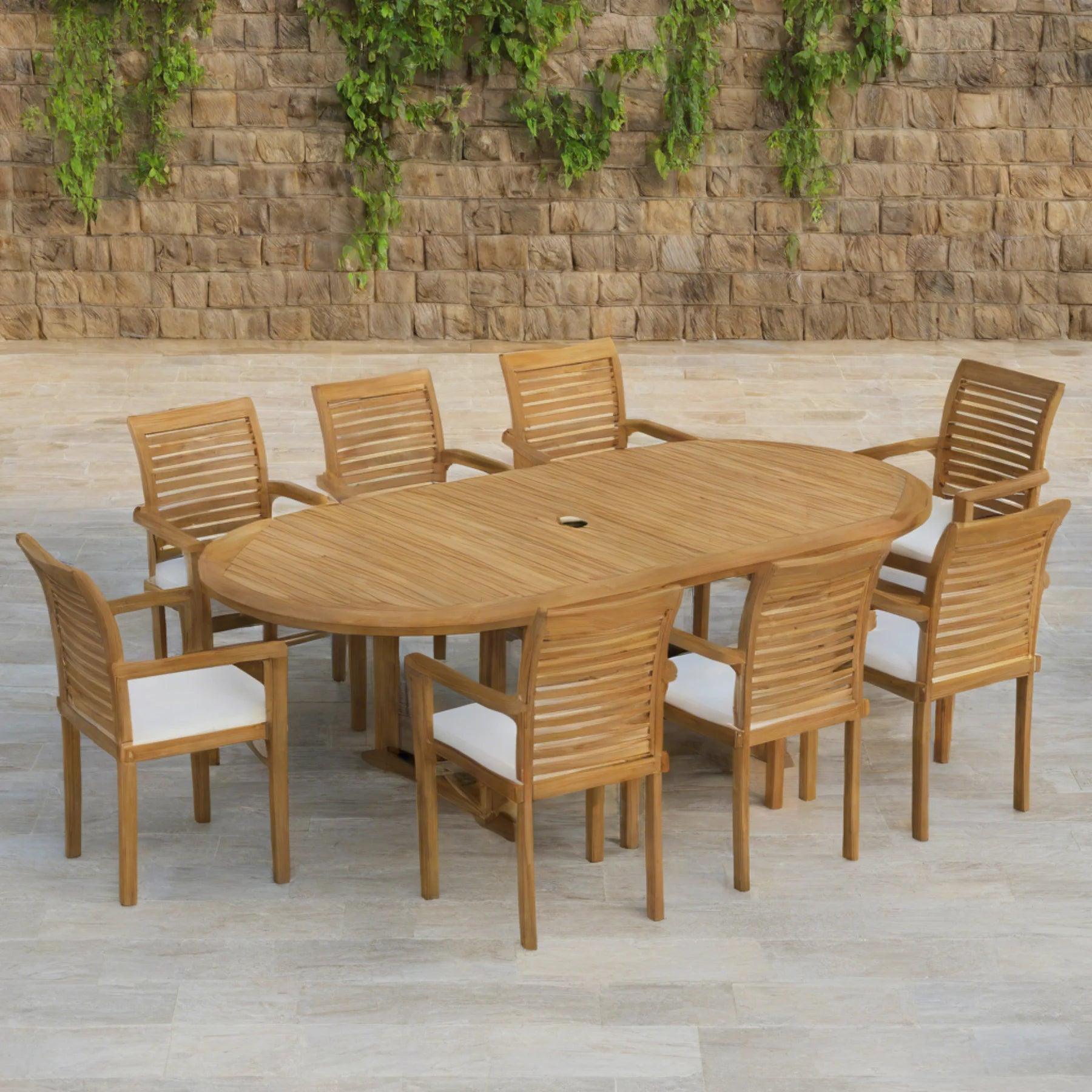 Verona Teak Grand Oval Extending Dining Set 180-240cm with 8 Oxford Chairs - plant pots uk