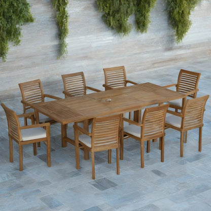 Verona Teak Grand rectangle Extending Dining Set 180-240cm with 8 Oxford Chairs - plant pots uk