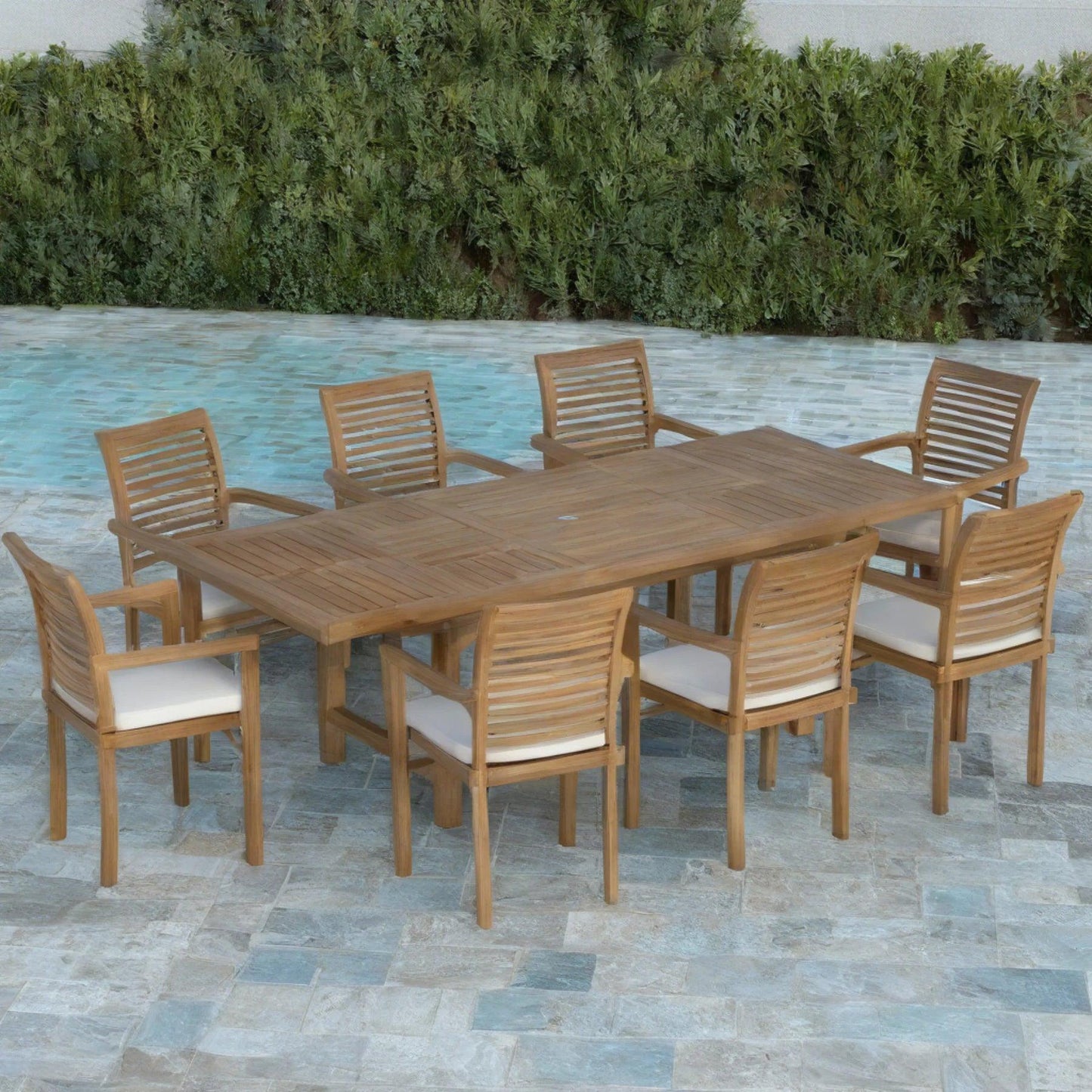 Verona Teak Grand rectangle Extending Dining Set 180-240cm with 8 Oxford Chairs - plant pots uk