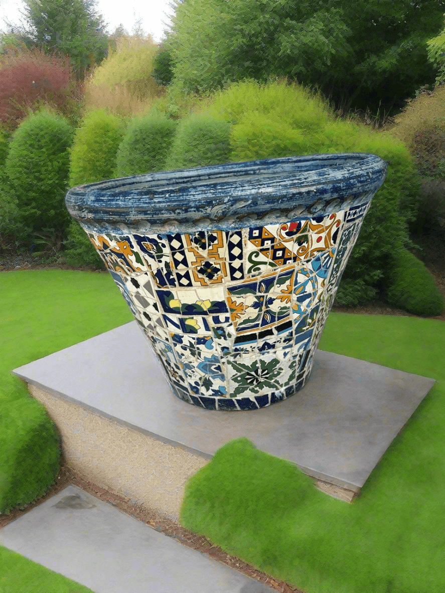Mediterranean Mosaic Large Terracotta Planter - plant pots uk