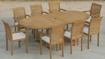 Verona Teak Grand Oval Extending Dining Set 180-240cm with 8 Oxford Chairs